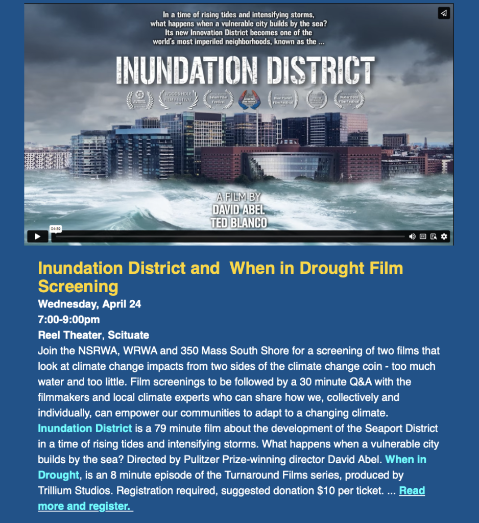 Inundation District and When in Drought Film Screening, Scituate